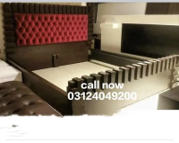 wooden bed with two side tables